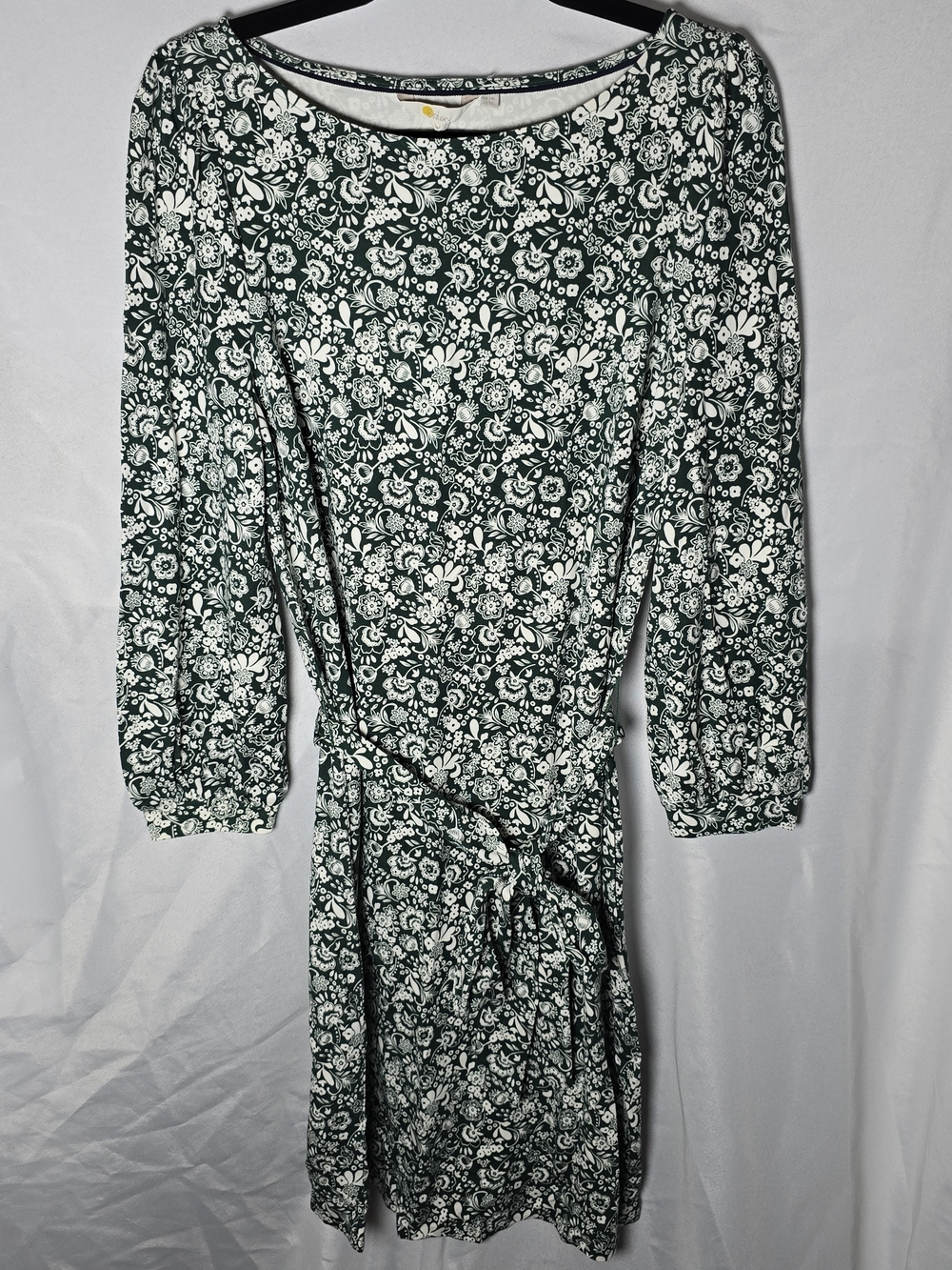 NWT Boden Green and White Floral Tie-Waist Mini Dress Career Work, Sz 10L